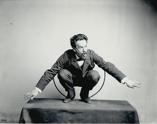 Father of American anthropology Franz Boas posing for Franz Boas a US National Museum exhibit entitled "Hamats'a coming out of a secret room," 1895. Image: National Anthropology Archives